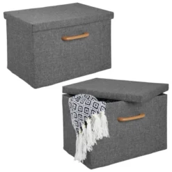 MDesign Soft Textured Fabric Home Storage Organizer Box, 2 Pack -Storage Basket Shop GUEST 006c375f 8472 471b 8715 b9df0647f35d