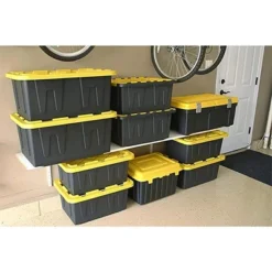 Homz 34-Gallon Durabilt Plastic Stackable Home Office Garage Storage Organization Container Bin W/Lid And Handles, Black/Yellow (2 Pack) -Storage Basket Shop GUEST 033f6a31 ec9a 4c22 8bda 31236a8f0b0c