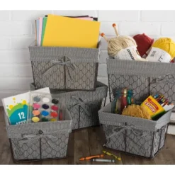 Design Imports Set Of 5 Rustic Bronze Chicken Wire Ticking Stripe Liner Baskets Black/White -Storage Basket Shop GUEST 03cdbf72 8ead 4869 9e1a e59f34f92024