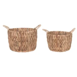 Transpac 13.75 In. Round Water Hyacinth Basket, Set Of 2