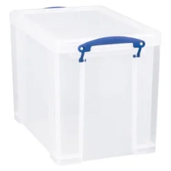 Really Useful Box 19 Liter Plastic Stackable Storage Container W/ Snap Lid & Built-In Clip Lock Handles For Home & Office Organization, Clear (5 Pack)