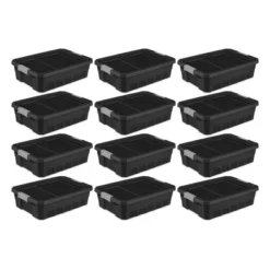 Sterilite 10 Gallon Under Bed Stackable Rugged Industrial Storage Tote Containers With Gray Latching Clip Lids For Garage, Attic, Or Worksite -Storage Basket Shop GUEST 05827ebd 16f7 4d17 8e31 b97178db981e