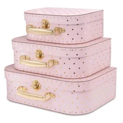 Jewelkeeper 3 Decorative Vintage Mini Storage Boxes, Pink Gold Dots