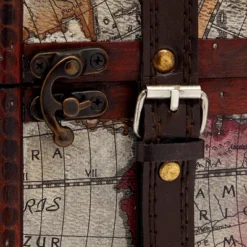 Okuna Outpost Wooden 4 Bottles Travel Wine For Storage Bar Accessory, World Map Design, 8. X 8.5 X 13.8 In -Storage Basket Shop GUEST 068d43d0 08f6 4b39 903a e4f5a02f337c