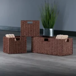 3pc Tessa Woven Rope 2 Small And 1 Large Basket Set Walnut - Winsome -Storage Basket Shop GUEST 08b30add efea 46e2 b935 2729142e7d06