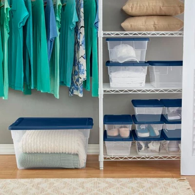 Sterilite Stackable 56 Quart Clear Home Storage Box With Handles And Marine Blue Lid For Efficient, Space Saving Storage And Organization (8 Pack) 6 Sterilite Stackable 56 Quart Clear Home Storage Box With Handles And Marine Blue Lid For Efficient, Space Saving Storage And Organization (8 Pack) - Image 4