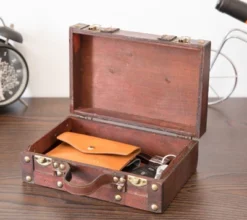 Vintiquewise Antique Style Small Wooden Suitcase With Leather Straps And Handle