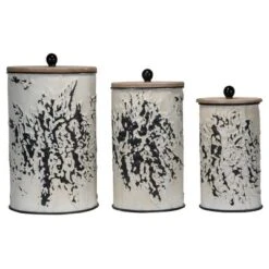 Set Of 3 Cream And Gray Floral Metal Decorative Storage Canisters - Foreside Home & Garden -Storage Basket Shop GUEST 0a6e4f62 ee76 4468 8366 51b5e95f5be3