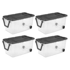 Sterilite 160 Quart Latching Stackable Bedroom Closet Playroom Wheeled Storage Box Container Bin With Gray Lid And Clear Sides -Storage Basket Shop GUEST 0c4da416 e66f 4df4 96aa a3acc7ca56d1