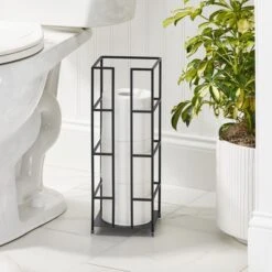 MDesign Metal Toilet Paper 3-Jumbo Roll Storage Reserve Tower Stand