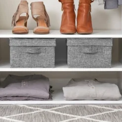 Household Essentials Set Of 2 Medium Storage Boxes With Lids Graphite Linen