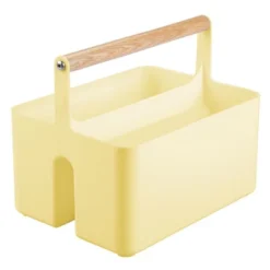 MDesign Plastic Portable Nursery Storage Caddy Tote With Wood Handle 15 MDesign Plastic Portable Nursery Storage Caddy Tote With Wood Handle -Storage Basket Shop GUEST 109860a8 92df 4df6 a97f fadfe3d47c7c