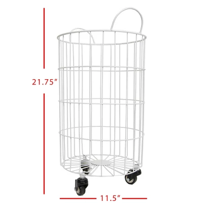 White Metal Rolling Basket - Foreside Home & Garden 7 White Metal Rolling Basket - Foreside Home & Garden - Image 5