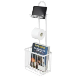 MDesign Metal Free Standing Toilet Paper Stand/Dispenser, Holds Tablet -Storage Basket Shop GUEST 112f91c9 827a 4669 811e 123fa839b4a3