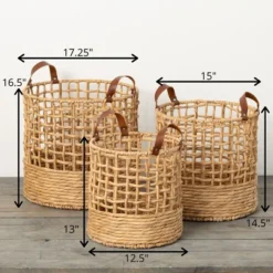 16.5"H Sullivans Open Weave Handled Baskets Set Of 3, Natural -Storage Basket Shop GUEST 11a75a88 cab3 4b70 a45d 1aa4841c816f