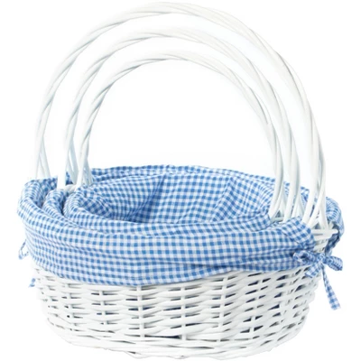 Wickerwise White Round Willow Gift Basket, With Gingham Liner And Handles 16 Wickerwise White Round Willow Gift Basket, With Gingham Liner And Handles - Image 14
