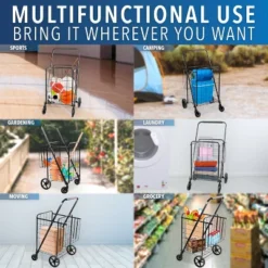 Mount-It! Rolling Utility Shopping Cart For Groceries And Other Supplies - Portable Grocery Cart With Double Baskets And Dual Swiveling Wheels -Storage Basket Shop GUEST 13de0167 58ce 456a bbe1 25f2e5d2d848