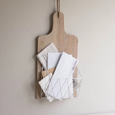 White Metal, Wood & Jute Wall Basket - Foreside Home & Garden 7 White Metal, Wood & Jute Wall Basket - Foreside Home & Garden - Image 5