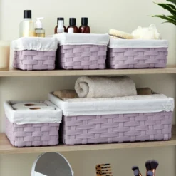 Juvale 5 Piece Set Woven Nesting Storage Baskets, Decorative Wicker Bins For Organizing, Lavender, 3 Sizes -Storage Basket Shop GUEST 14ff22e0 bd76 4ca7 b9bf 285f817b852b