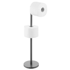 MDesign Toilet Paper Roll Holder Stand/Dispenser - Brushed Stainless - Bronze -Storage Basket Shop GUEST 19cf7fcd 6a3a 47c0 851d 93dfea0df82c