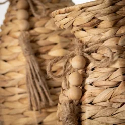 16.75"H And 11.75"H Sullivans Beaded Tassel Basket Urn Set Of 2; White