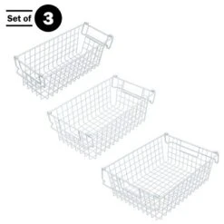 Set Of 3 Storage Bins - Basket Set For Toy, Kitchen, Closet, And Bathroom Storage - Small, Medium, And Large Shelf Organizers By Home-Complete (White)