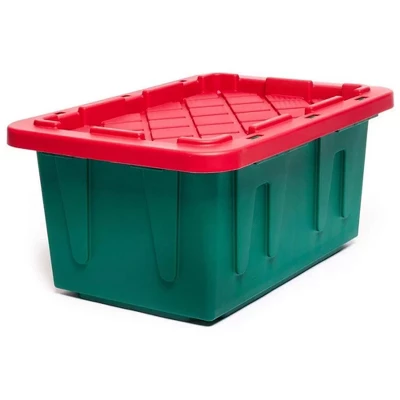 HOMZ 4415MXDC.02 Durabilt 15 Gallon Heavy Duty Impact Resistant Stackable Holiday Storage Tote With Snap-Fit Lid, Green/Red (2 Pack) 3 HOMZ 4415MXDC.02 Durabilt 15 Gallon Heavy Duty Impact Resistant Stackable Holiday Storage Tote With Snap-Fit Lid, Green/Red (2 Pack)