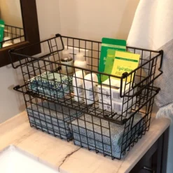 Set Of 2 Storage Bins - Basket Set For Toy, Kitchen, Closet, And Bathroom Storage - Medium Shelf Organizers With Handles By Home-Complete (Black) -Storage Basket Shop GUEST 1eb9720c 0c99 4b66 acff 3ce25b003c74