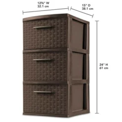 Sterilite 3 Drawer Wicker Weave Decorative Storage Organization Container Cabinet Tower With Driftwood Handles, Espresso (4 Pack) -Storage Basket Shop GUEST 1f6fbc01 4c17 40b9 ba33 49c71fbbfe35