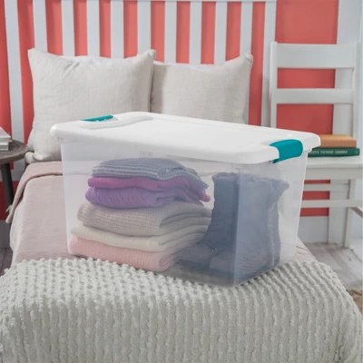 Sterilite 64 Quart Clear Plastic Stackable Storage Container Bin Box Tote With White Latching Lid Organizing Solution For Home & Classroom 4 Sterilite 64 Quart Clear Plastic Stackable Storage Container Bin Box Tote With White Latching Lid Organizing Solution For Home & Classroom - Image 2