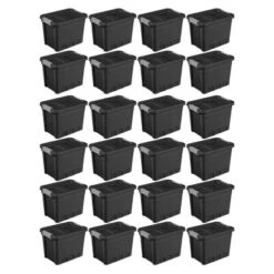 Sterilite 7.5 Gallon Stackable Rugged Industrial Storage Tote Containers With Gray Latching Clip Lids For Garage, Attic, Or Worksite, Black -Storage Basket Shop GUEST 2198853a abb5 414c a32d c62543895bda