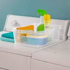 Sterilite 5.25 X 12.25 X 15 Inch Medium Modern Storage Bin W/ Comfortable Carry Through Handles & Banded Rim For Household Organization, Clear 24 Pack -Storage Basket Shop GUEST 24e45d24 1e6b 41d9 b2f6 f3214eefa4af 1