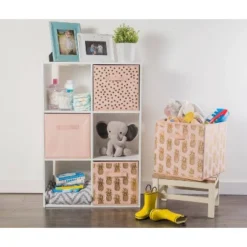 Set Of 2 11" X 11" X 11" Nonwoven Polyester Dots Millennial Square Storage Cube Pink/Gold - Design Imports 18 Set Of 2 11" X 11" X 11" Nonwoven Polyester Dots Millennial Square Storage Cube Pink/Gold - Design Imports -Storage Basket Shop GUEST 26c829cd 396a 4566 bc1b bc28c951ce30