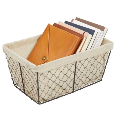 MDesign Medium Chicken Wire Storage Basket, Fabric Liner, 8 Pack, Bronze/Natural 9 MDesign Medium Chicken Wire Storage Basket, Fabric Liner, 8 Pack, Bronze/Natural - Image 7