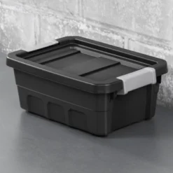 Sterilite 4 Gallon Stackable Rugged Industrial Storage Tote Containers With Latching Clip Lids For Garage, Attic, Or Worksite Storage, Black -Storage Basket Shop GUEST 28aee843 d2cf 4783 816d 95f0b9b42d12