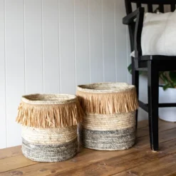 Set Of 2 Natural Woven Natural Corn Husk & Faux Raffia Basket - Foreside Home & Garden -Storage Basket Shop GUEST 293127fb ae1e 40aa b1fa 669683b6711d