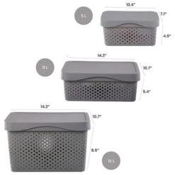 HANAMYA 16 Liter Stackable Lidded Storage Container Multipurpose Bins With Handles For Home And Office Organization, Gray (Set Of 4) -Storage Basket Shop GUEST 2bf1aff3 974b 4838 87e1 b6733d8f8cf8