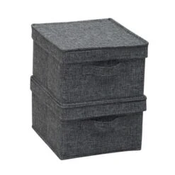 Household Essentials Set Of 2 Medium Storage Boxes With Lids Graphite Linen -Storage Basket Shop GUEST 2dacef2a b934 4133 8814 9c987f035af6
