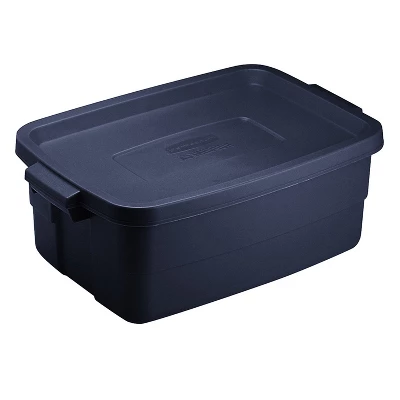 Rubbermaid Roughneck 3 Gallon Rugged Plastic Reusable Stackable Home Storage Totes With Lids, Dark Indigo Metallic (12 Pack) 4 Rubbermaid Roughneck 3 Gallon Rugged Plastic Reusable Stackable Home Storage Totes With Lids, Dark Indigo Metallic (12 Pack) - Image 2