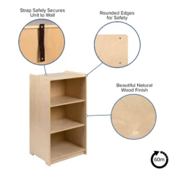 Flash Furniture Wooden 3 Section School Classroom Storage Cabinet For Commercial Or Home Use - Safe, Kid Friendly Design - 36"H (Natural) -Storage Basket Shop GUEST 31b186fe fe4a 4db6 8143 463d0e09ad63