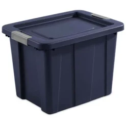 Sterilite Tuff1 18 Gallon Plastic Stackable Basement Garage Attic Storage Organizer Tote Container Bin With Latching Lid, Dark Indigo Blue (6 Pack)