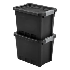 Sterilite 7.5 Gallon Stackable Rugged Industrial Storage Tote Containers With Gray Latching Clip Lids For Garage, Attic, Or Worksite, Black -Storage Basket Shop GUEST 350cca35 c84c 4617 976d 7414b1837e66