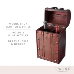 Twine Antique 2 Bottle Wooden Decorative Wine Box With Lid And Handle, Wood, Faux Leather, Brass Accents -Storage Basket Shop GUEST 35e99fe7 181e 49fd 90f7 32562d980106