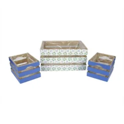 Kaemingk Set Of 3 French Countryside Green Rectangular Wooden Decorative Storage Box Nesting Crates 13.5"