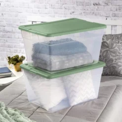 Sterilite Stackable 56 Quart Storage Tote Organizing Home And Office Containers With Secure Latching Lid And Built In Handles, (8 Pack) -Storage Basket Shop GUEST 43c5207b d2ff 47cb ba3d e97bcf02e9d1