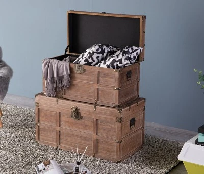 Vintiquewise Wooden Rectangular Lined Rustic Storage Trunk With Latch 3 Vintiquewise Wooden Rectangular Lined Rustic Storage Trunk With Latch