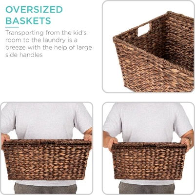 Best Choice Products Set Of 2 XL Water Hyacinth Woven Tapered Storage Basket Chests W/ Attached Lid, Handle Hole 3 Best Choice Products Set Of 2 XL Water Hyacinth Woven Tapered Storage Basket Chests W/ Attached Lid, Handle Hole