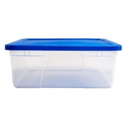Homz 28 Quart Snaplock Clear Plastic Storage Tote Container Bin With Secure Lid And Handles For Home And Office Organization, Blue (4 Pack) -Storage Basket Shop GUEST 492f42d8 7d3a 44cb 8197 063cdccc051c