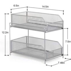 NEX 2 Tier Sliding Wired Basket Drawer Organizer Silver