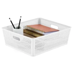 Simplify 2pk Large Slide And Stack Storage Shallow Totes White -Storage Basket Shop GUEST 4a6b8a93 b49f 4da4 942b 6d9f6adfe892